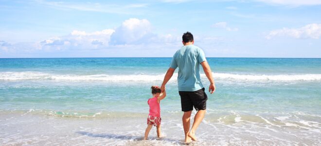 walking across the beach